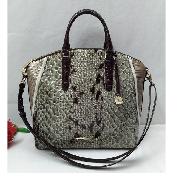 Brahmin Duxbury Stone Carlisle Python Embossed Satchel Bag - Picture 2 of 16